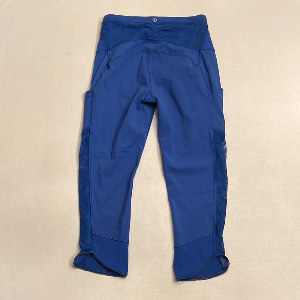 43. Lululemon Royal Blue Crop Leggings w/ Lace - Picture 4 of 6